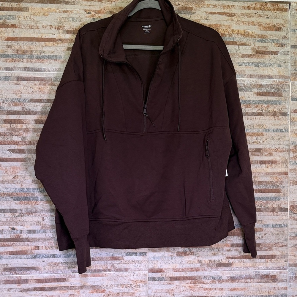 Old Navy Women's Dark Brown Quarter-Zip Pullover Hoodie